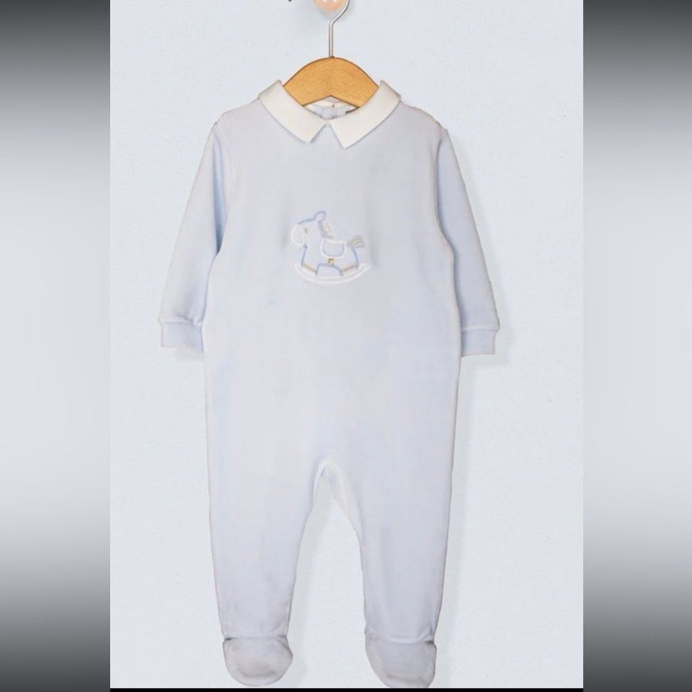 FLEURISSE LIGHT BLUE ITALIAN VELOUR ROCKING HORSE FOOTIE